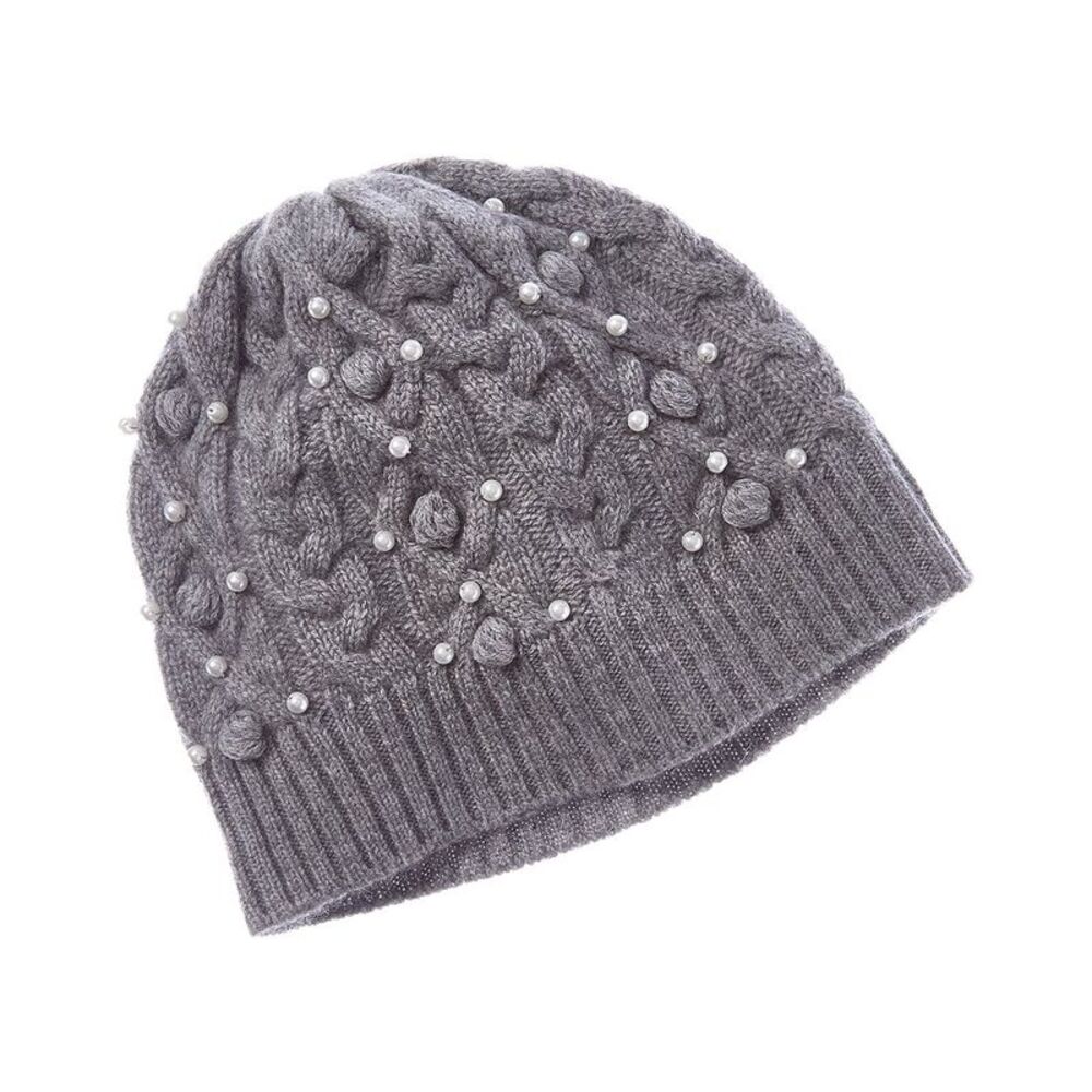 Forte Cashmere Pearl Studded Cashmere Hat, Grey